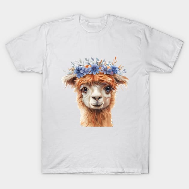 Cute Alpaca with Flower Crown T-Shirt by J and C Designs